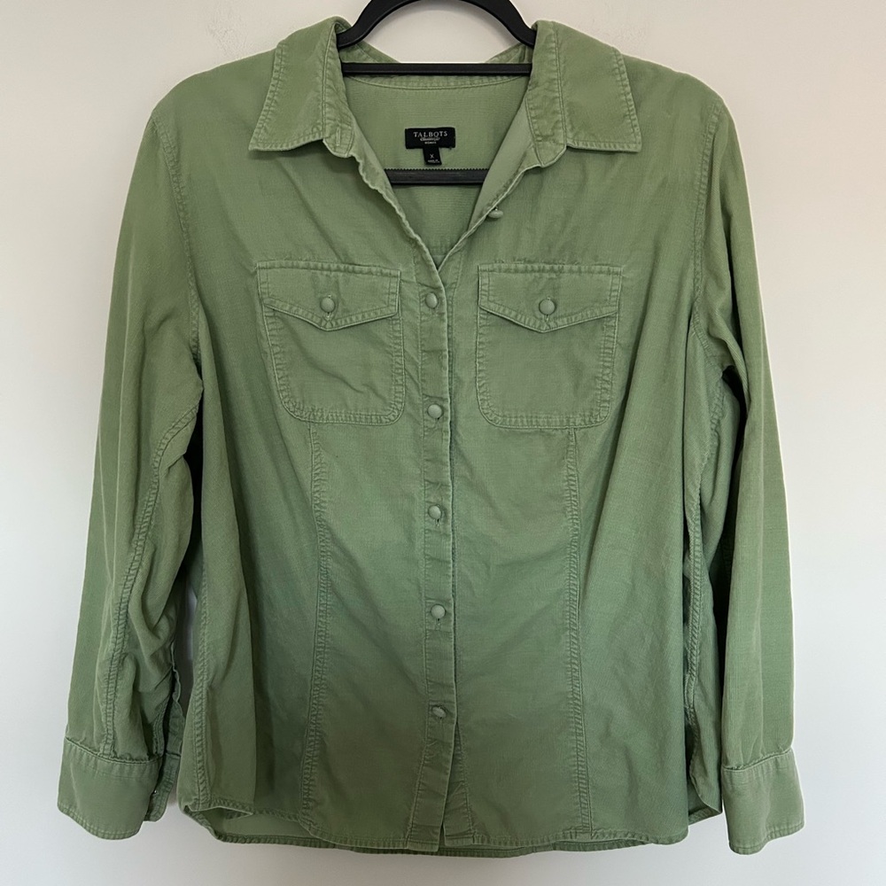 Talbots Corduroy‎ Button Up Shirt - Green - Size X